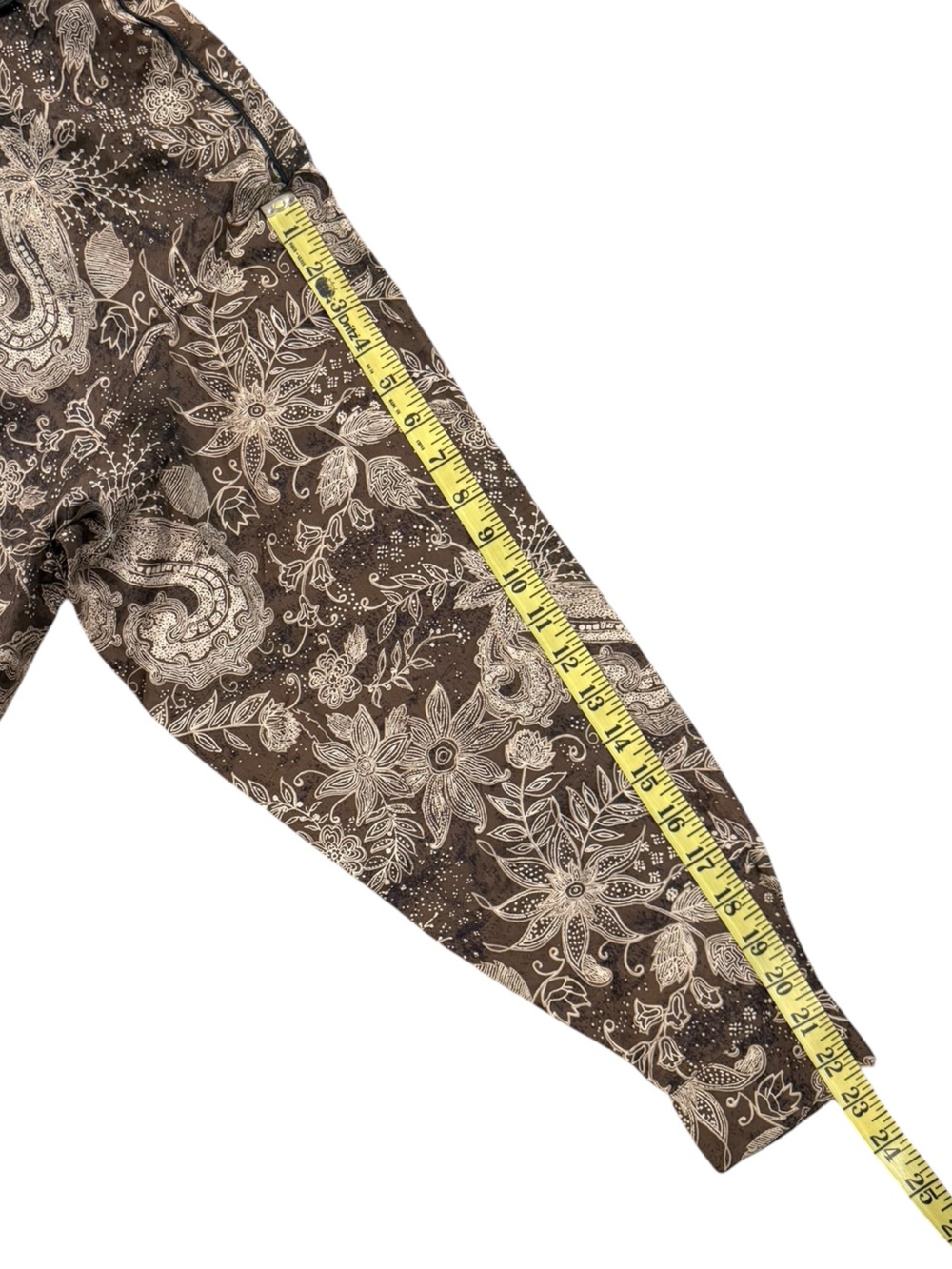 Vintage Anna & Frank Silk Paisley Floral Blouse XL Brown Tan Contrast Piping - Picture 14 of 15